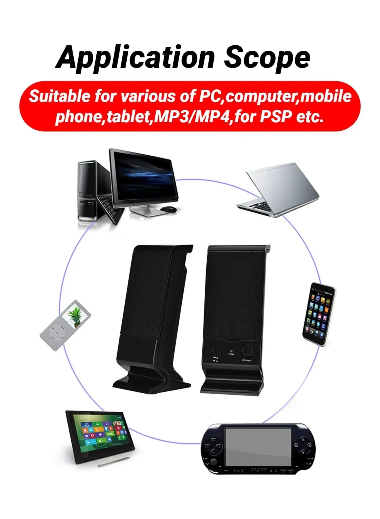 Compact USB Laptop Speakers with Volume Control (Black)