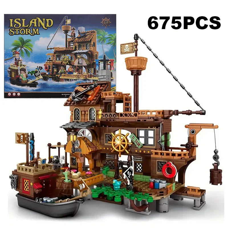 Pirate Island Fortress Building Blocks Set for Kids (675 pcs)