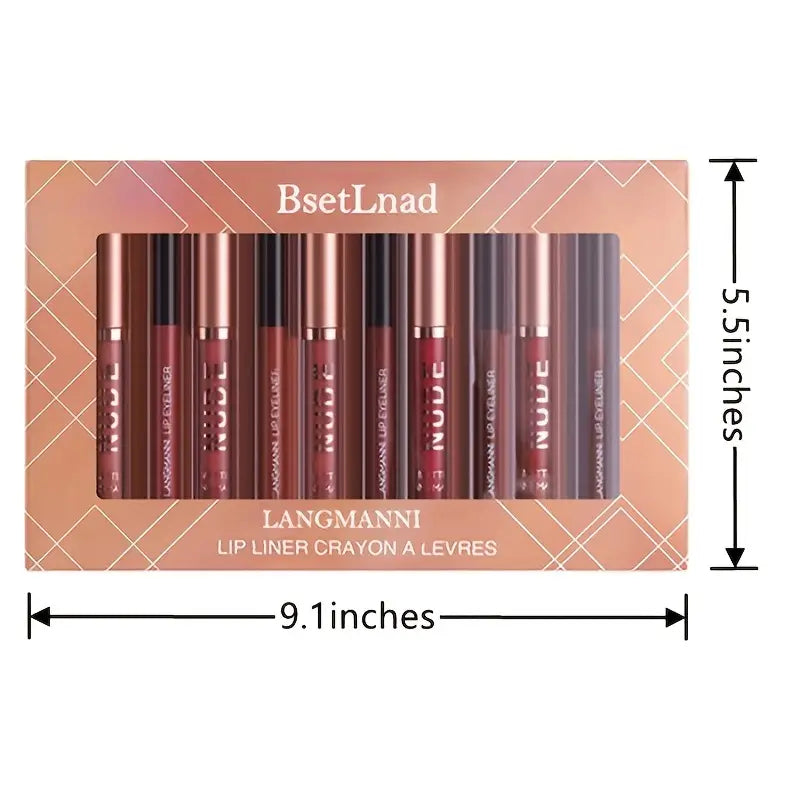 12 Matte  Velvet Nude Liquid Lipstick + Lip Liner Set Lip Gloss