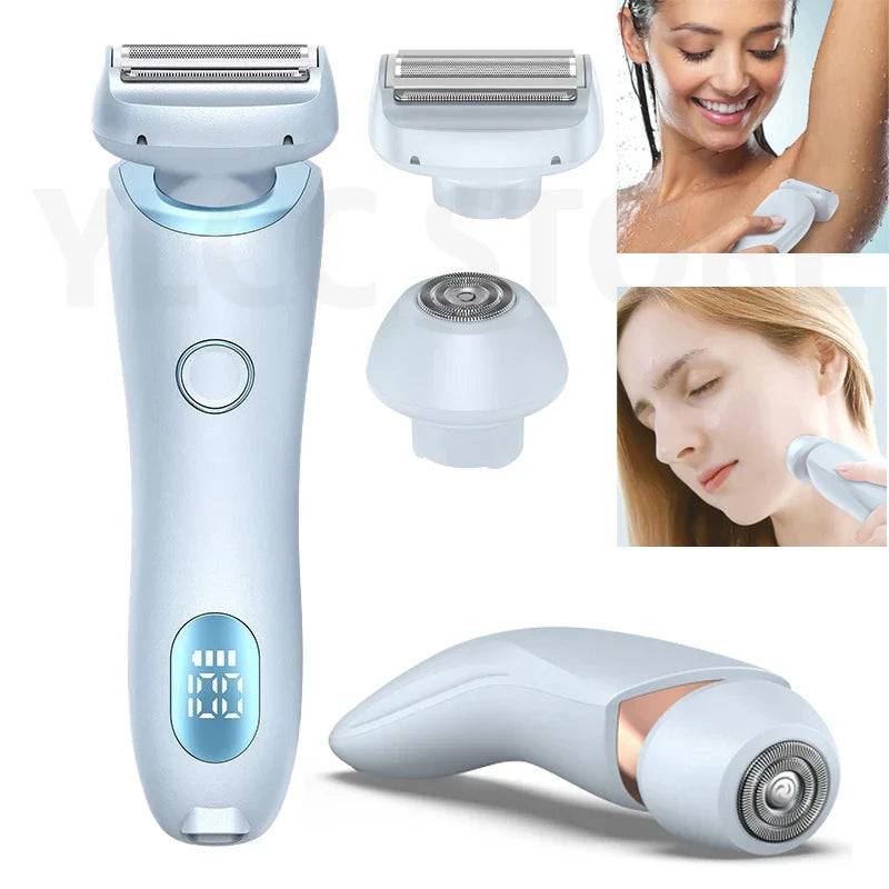 2-in-1 Electric Razor for Women Painless Bikini Trimmer & Hair Remover Blue