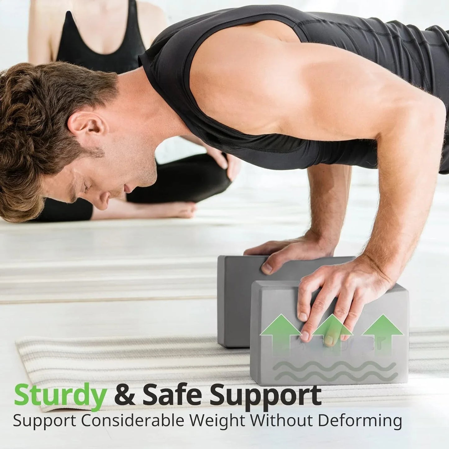 Set of 2 Premium Odor-Resistant Foam Yoga Blocks (Grey)