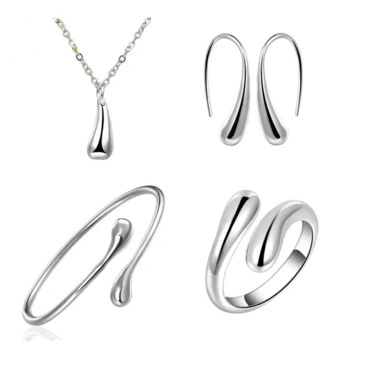Women's Silver Needle Jewelry Set (4 pcs)