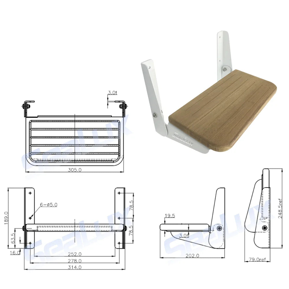 Fold-Up Footrest with Teak and Aluminum Hardware