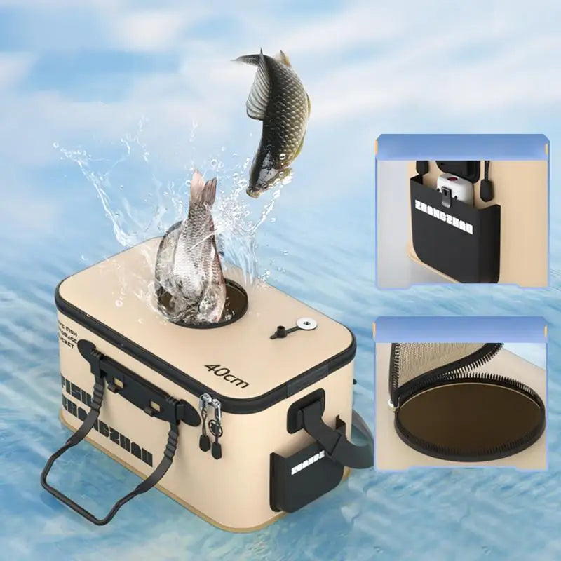 Folding Live Fish Bucket with Portable EVA Water Tank