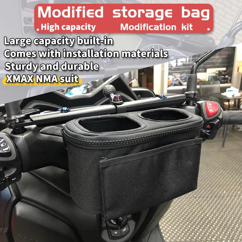 Motorcycle Handlebar Drinking Water Bottle Holder with Storage Bag for Yamaha NMAX XMAX TMAX 300 250 155