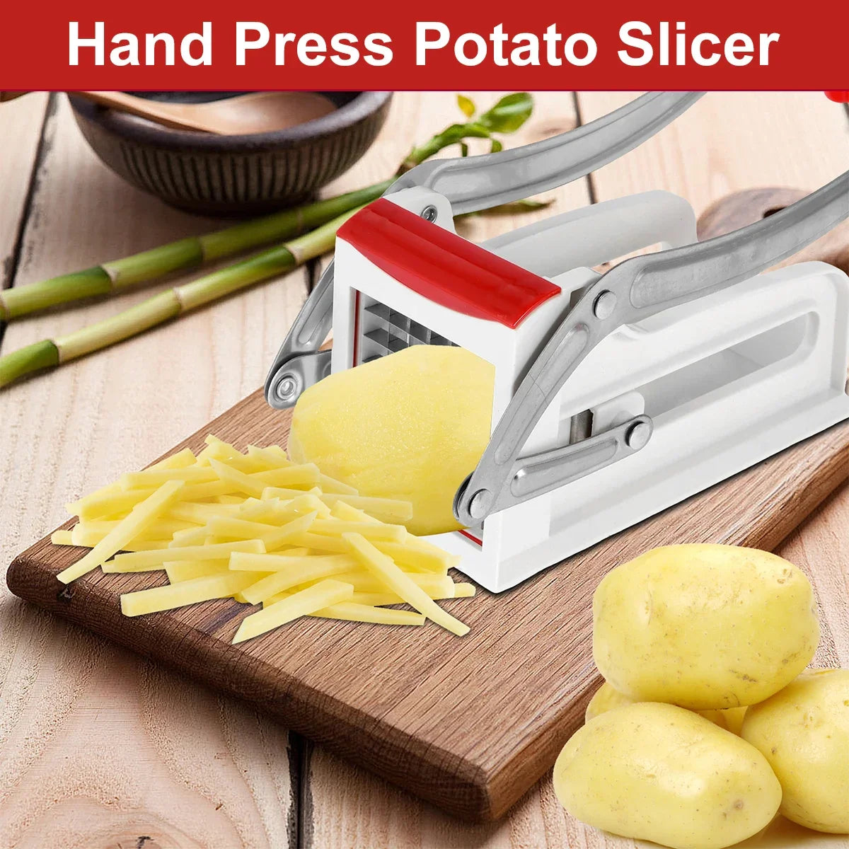 French Fry Cutter – Manual Potato Chipper with 25/49-Hole Blades