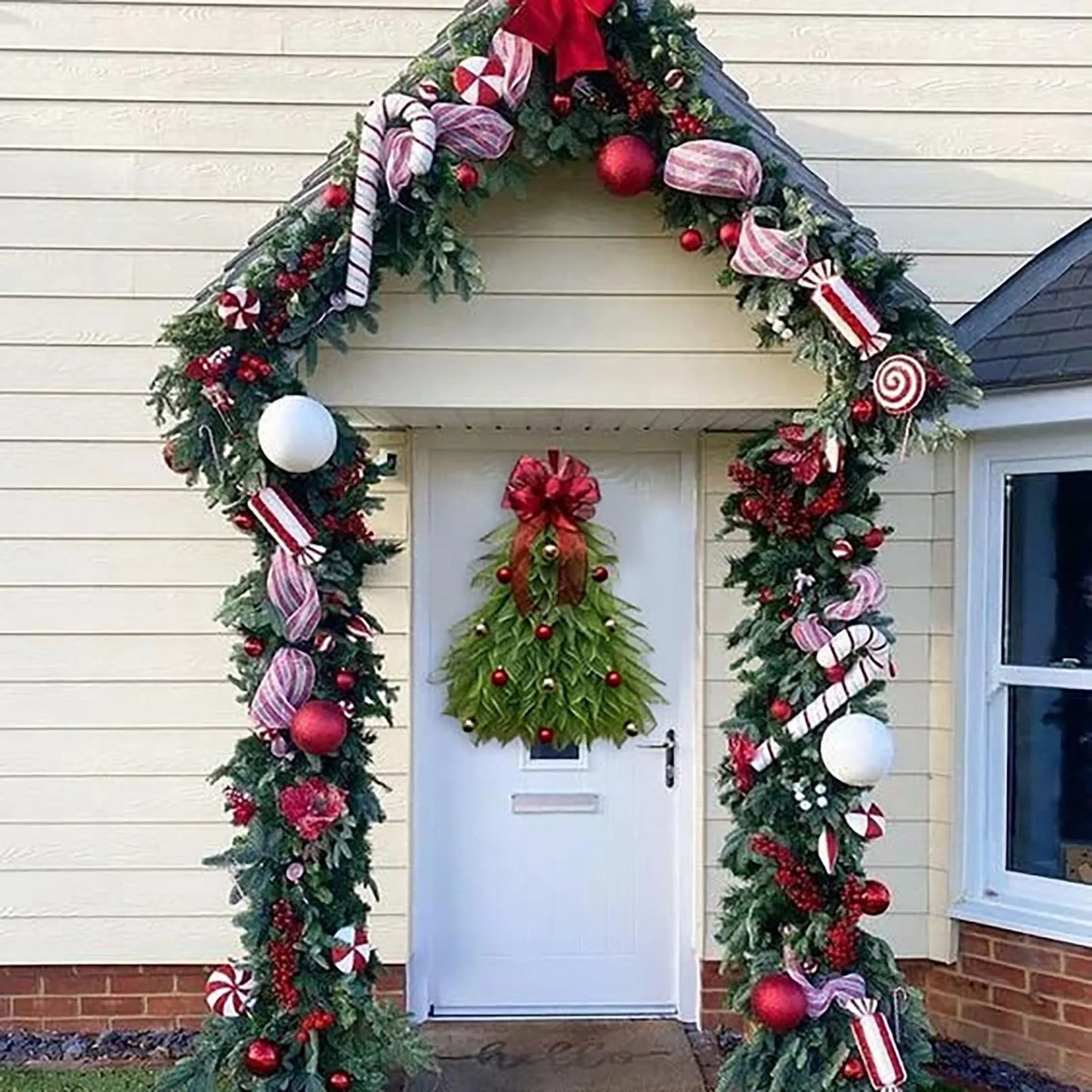 Hanging Christmas Tree Fabric Wreath Front Door Decoration