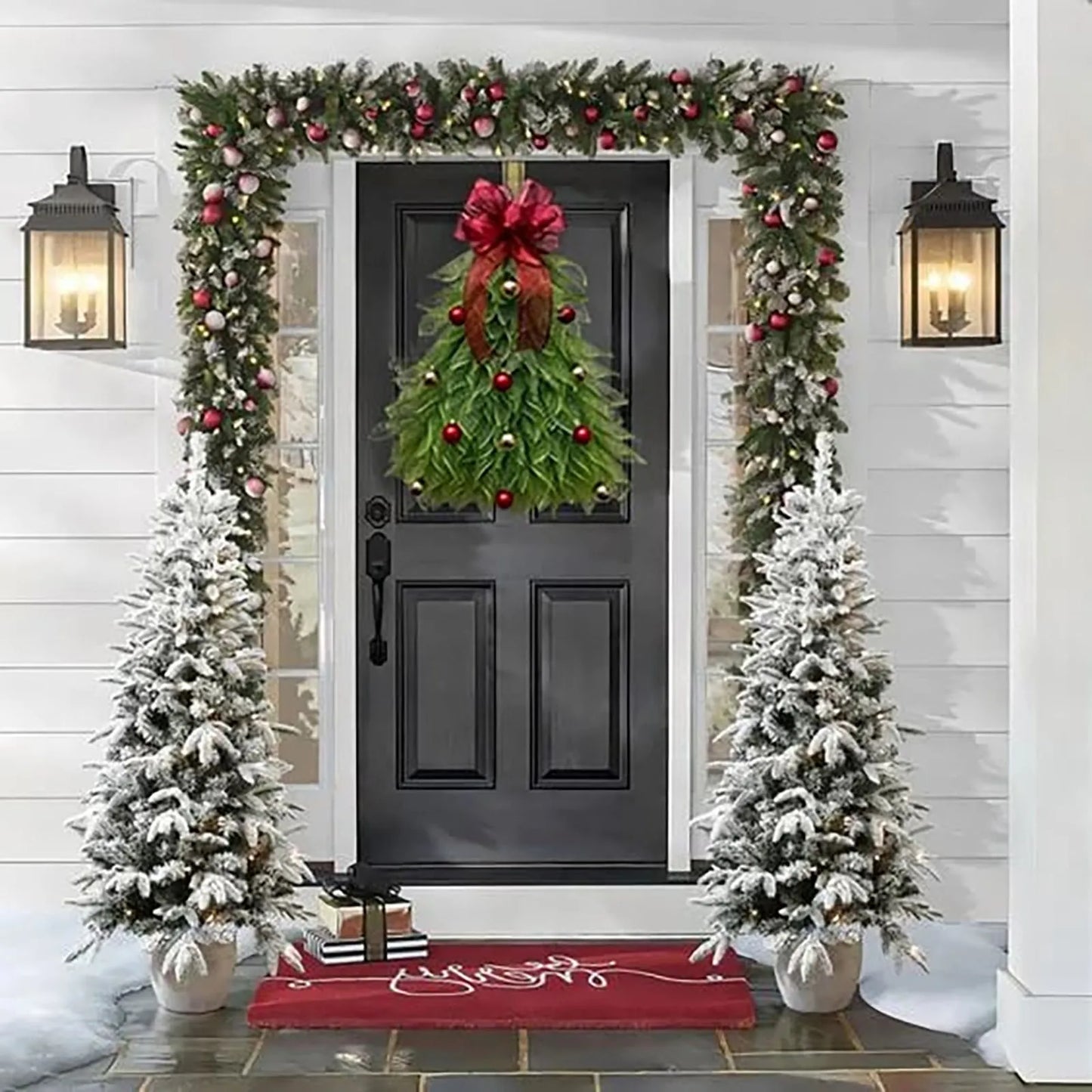Hanging Christmas Tree Fabric Wreath Front Door Decoration