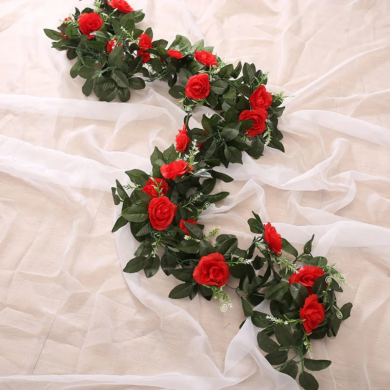Silk Artificial Rose Vine Hanging Flowers - Red Rattan Garland