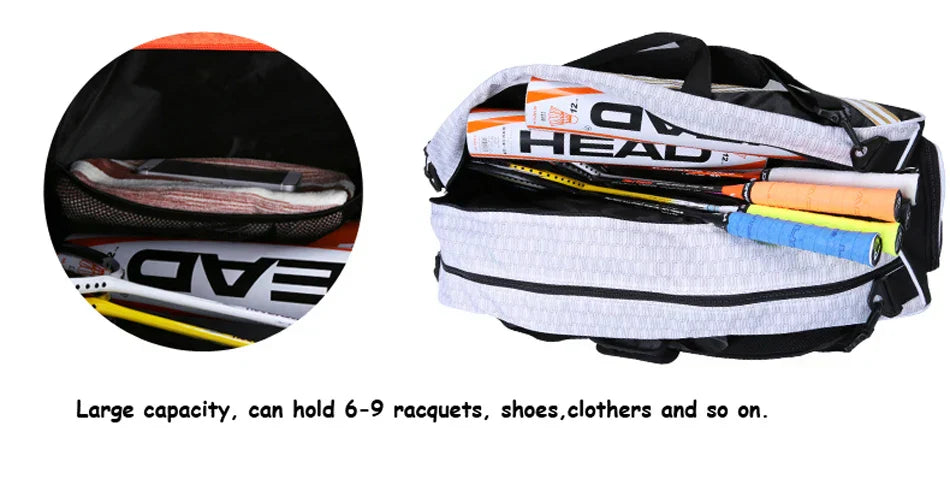 Tennis Rackets Bag Large With Separated Shoes Bag - Orange
