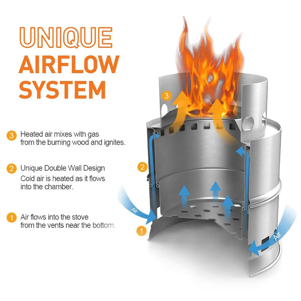 Portable Wood-Burning Camping Stove Silver