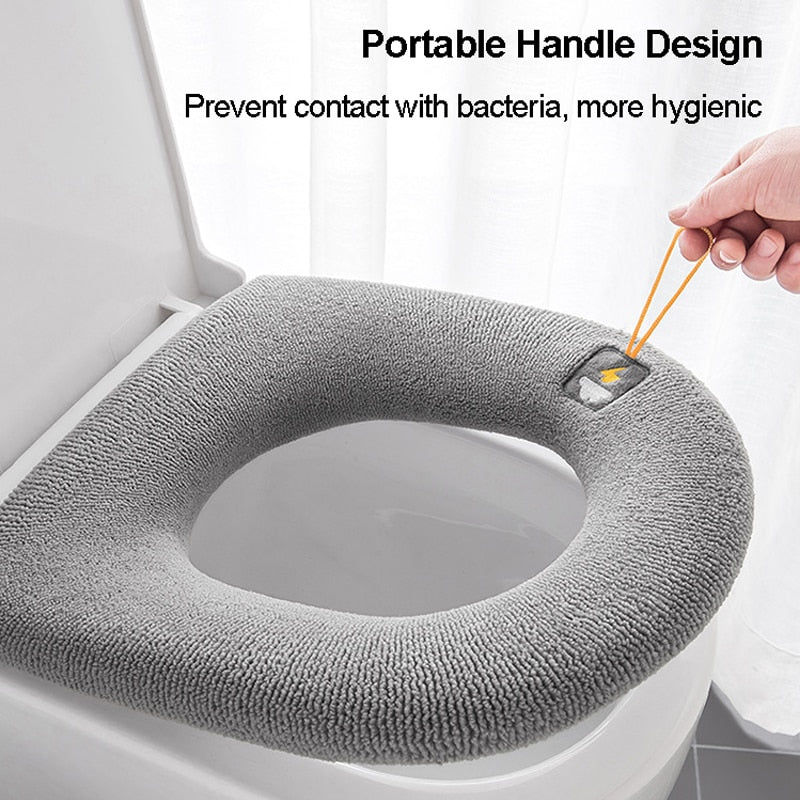 Winter Warm Toilet Seat Cover Closestool Mat 1Pcs Washable Bathroom Accessories Knitting Pure Color Soft O-shape Pad Bidet Cover