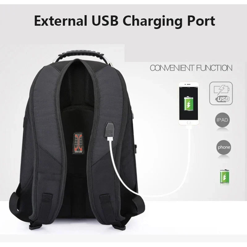 Swiss-Style Waterproof Laptop Backpack with USB Charge Port