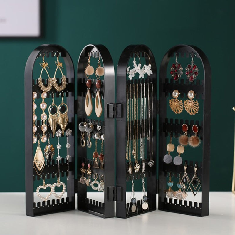 Earring Storage Box Jewelry Organizer Necklace Display Rack Foldable Holder Storage Cabinet Plastic Box 4 Doors 240 Holes Large