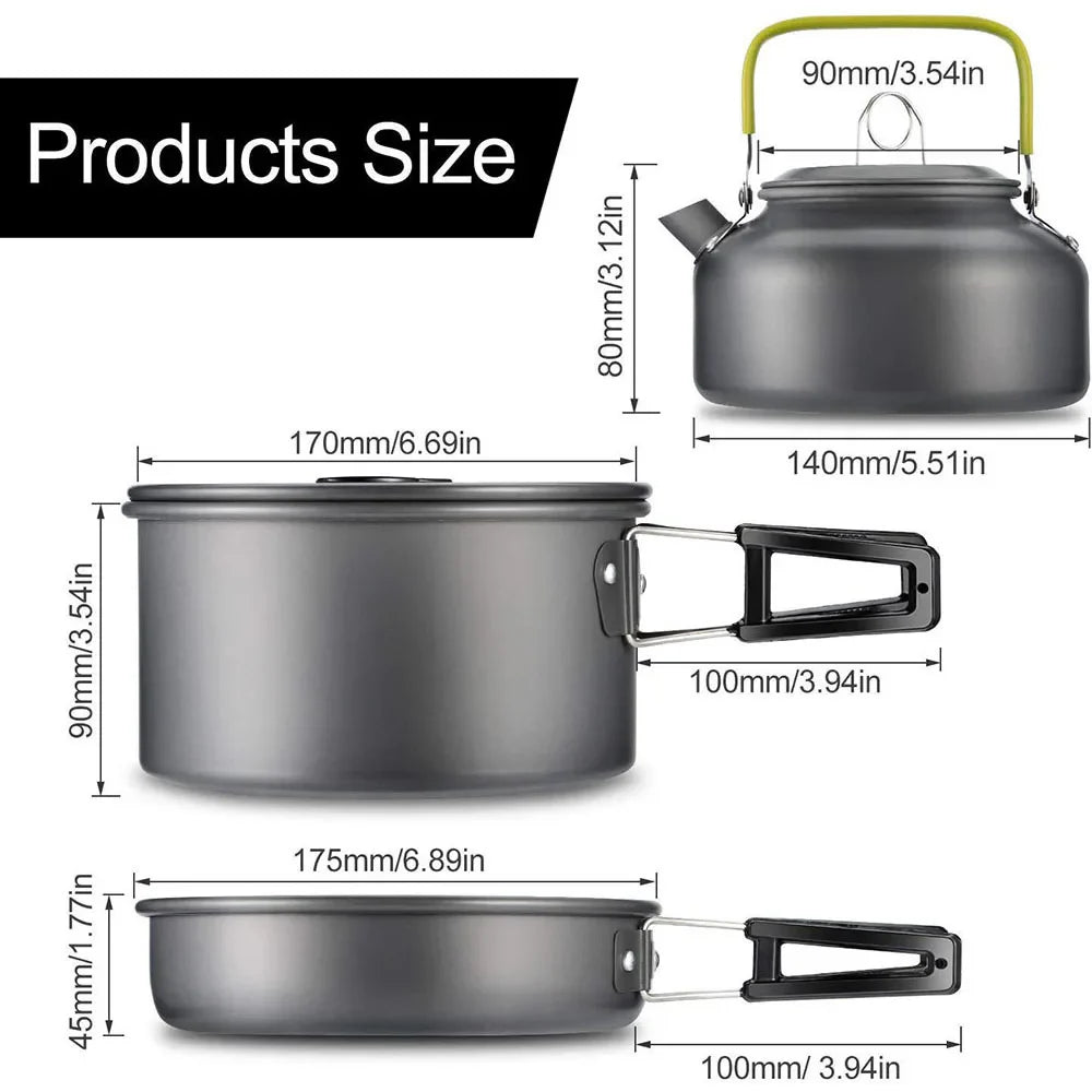 11-Piece Outdoor Camping Cookware Set Black
