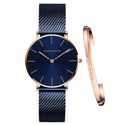 Women's Mesh Bracelet Watch Set (Blue)