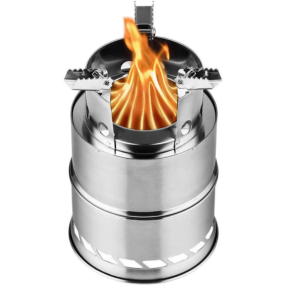 Portable Wood-Burning Camping Stove Silver