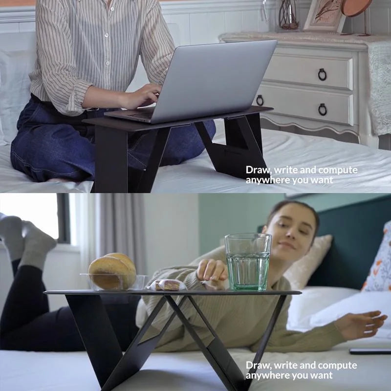 Portable Laptop Desk Stand: Foldable & Adjustable, Ideal for Bed, Couch, Office - Black