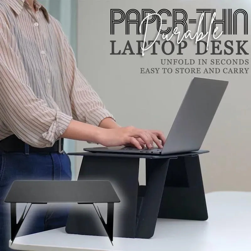 Portable Laptop Desk Stand: Foldable & Adjustable, Ideal for Bed, Couch, Office - Black