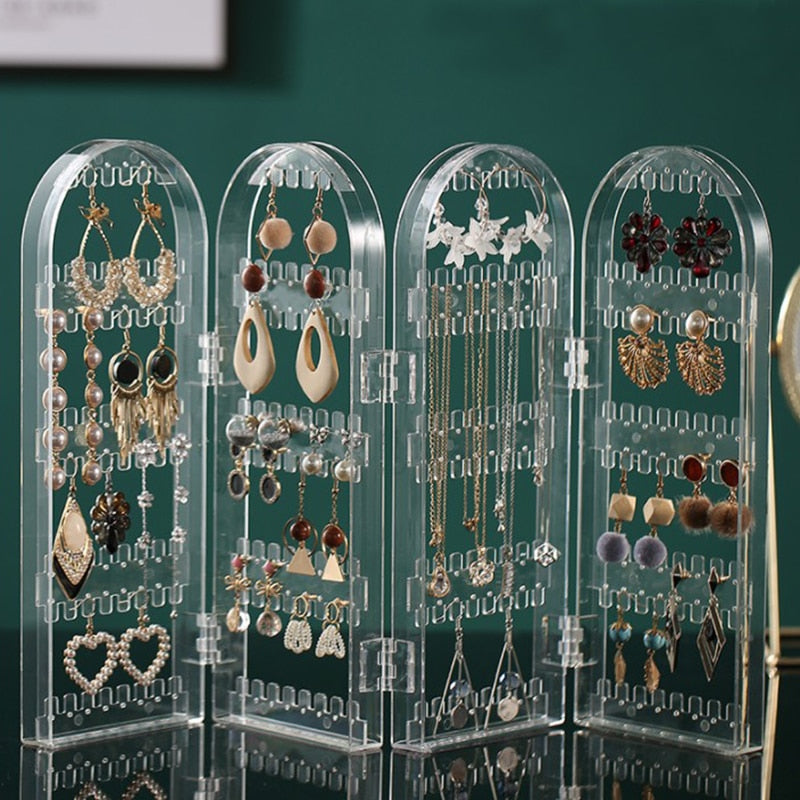 Earring Storage Box Jewelry Organizer Necklace Display Rack Foldable Holder Storage Cabinet Plastic Box 4 Doors 240 Holes Large