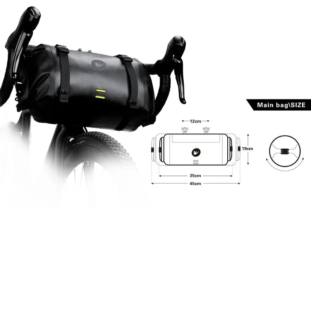 Waterproof Handlebar Bike Bag 8L Front Tube Trunk Pannier Black