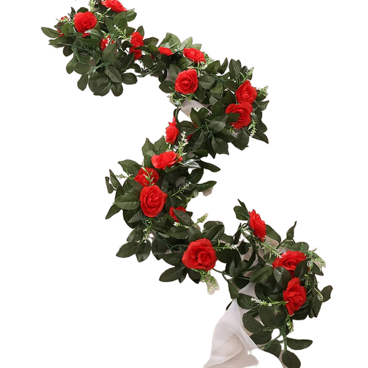 Silk Artificial Rose Vine Hanging Flowers - Red Rattan Garland