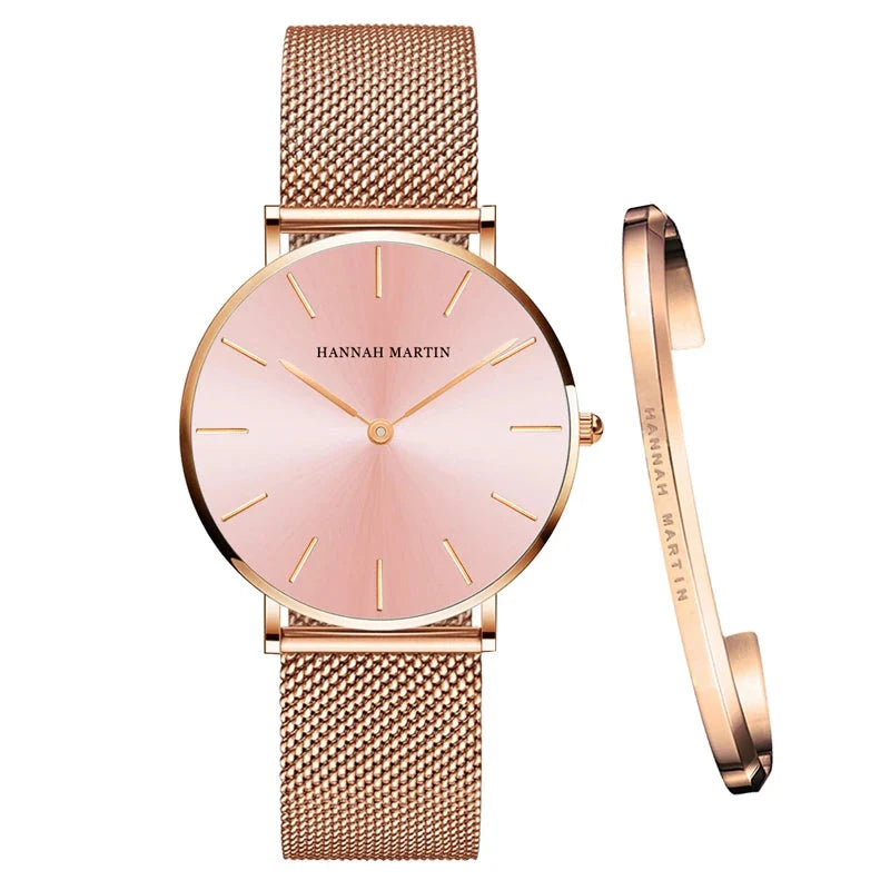 Women's Mesh Bracelet Watch Set (Pink pink)