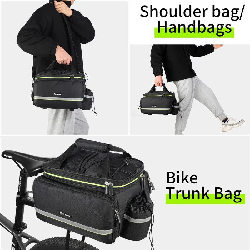 3-in-1 Waterproof Bike Trunk Bag Canvas Travel Luggage Black