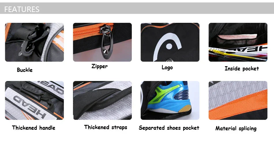 Tennis Rackets Bag Large With Separated Shoes Bag - Orange