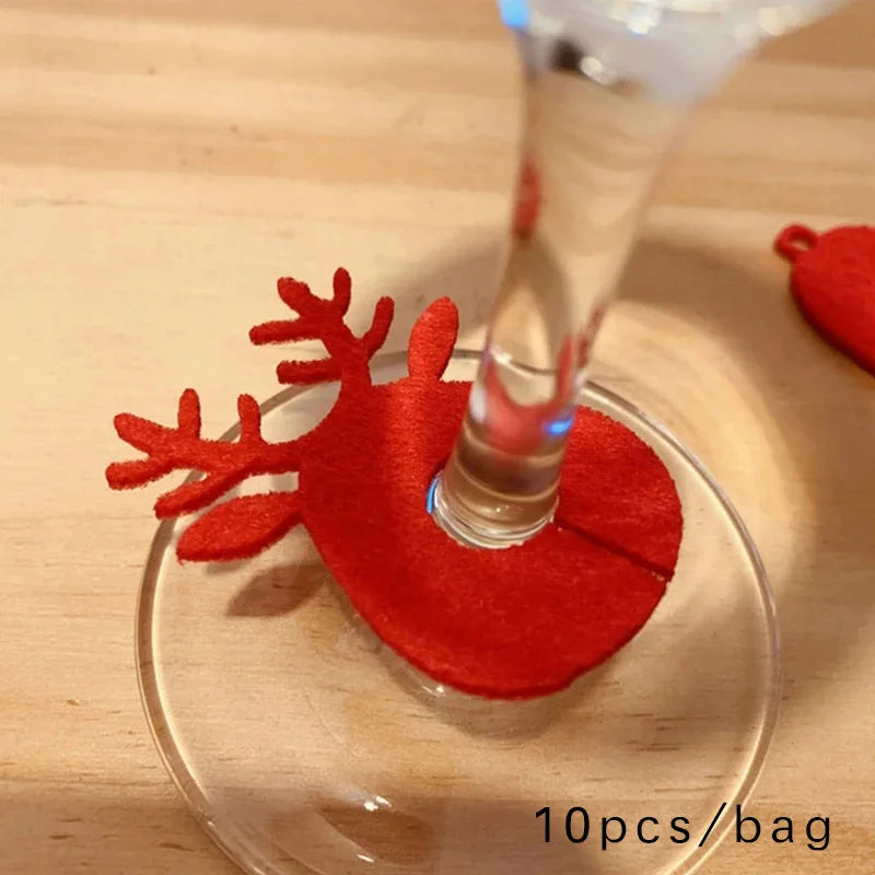 Christmas Felt Wine Glass Rings - Set of 10