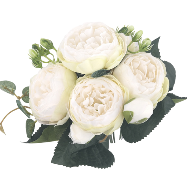 30cm Rose Pink Silk Peony Artificial Flowers Bouquet 5 Big Head and 4 Bud Cheap Fake Flowers for Home Wedding Decoration indoor