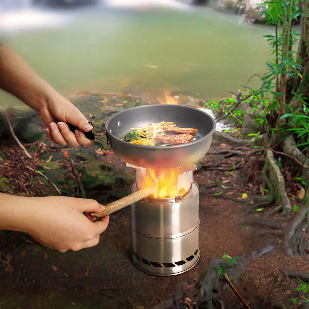 Portable Wood-Burning Camping Stove Silver