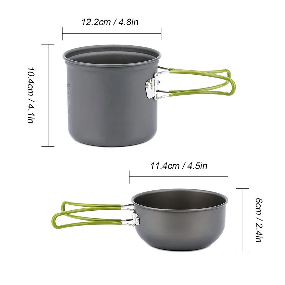 Camping Cookware Kit Portable 2-Pot Green