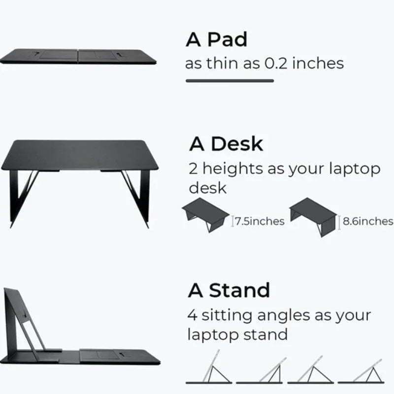 Portable Laptop Desk Stand: Foldable & Adjustable, Ideal for Bed, Couch, Office - Black