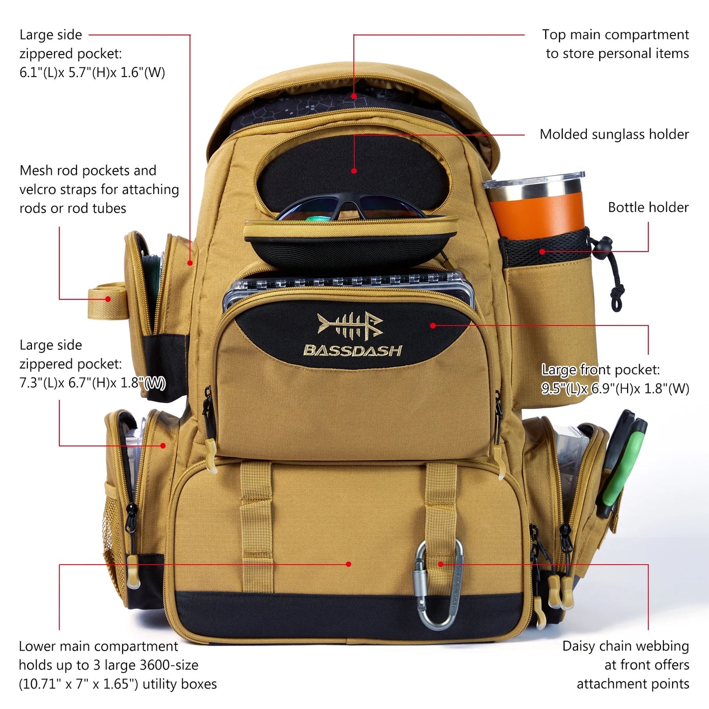 Multifunctional Fishing Tackle Backpack Tactical Gear Bag Khaki