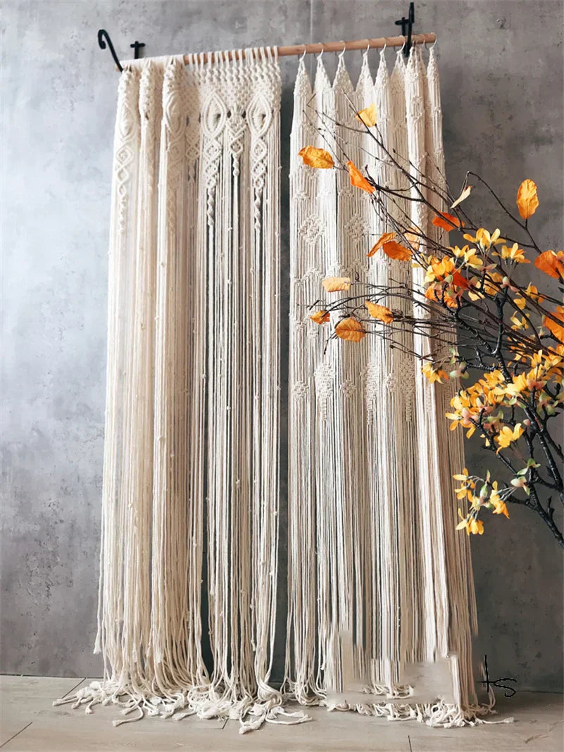 Boho Bliss: Hand-Woven Cotton Door Curtain Tapestry for Artistic Decor