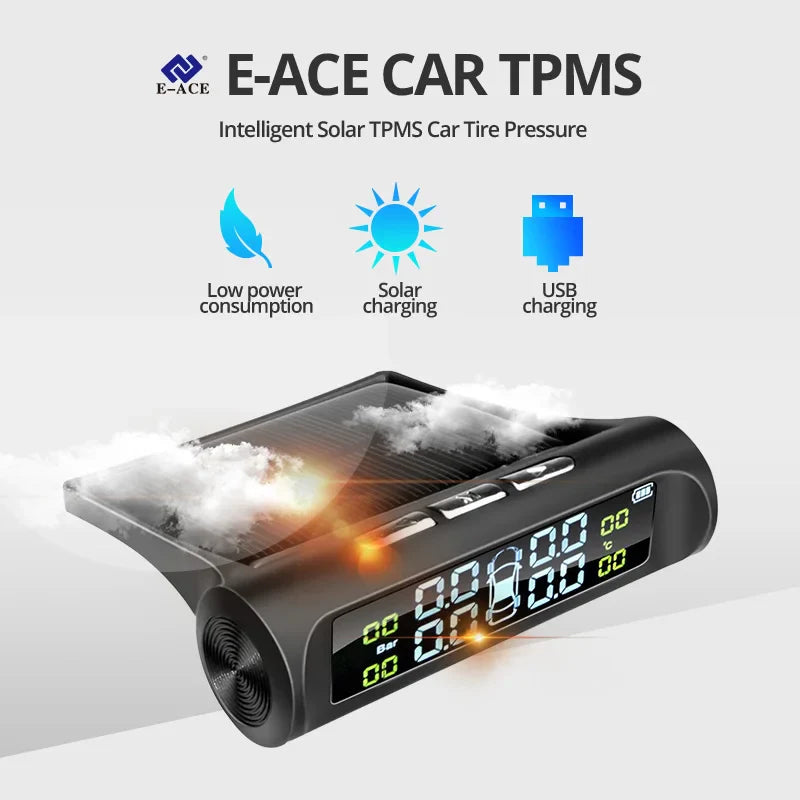 Solar Powered TPMS Wireless Tire Pressure Monitoring Black