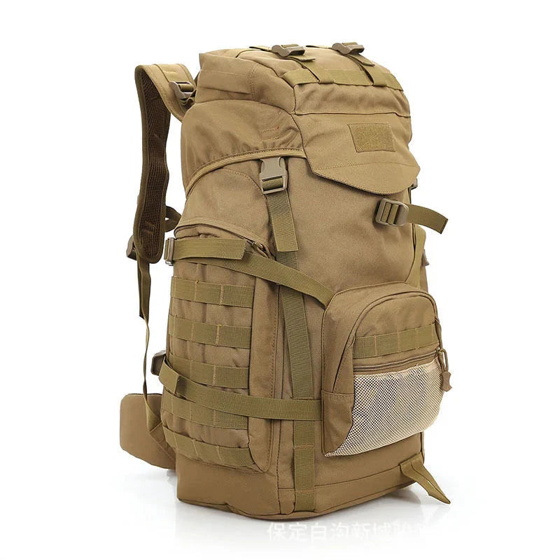 60L Tactical Camping Backpack Waterproof Khaki