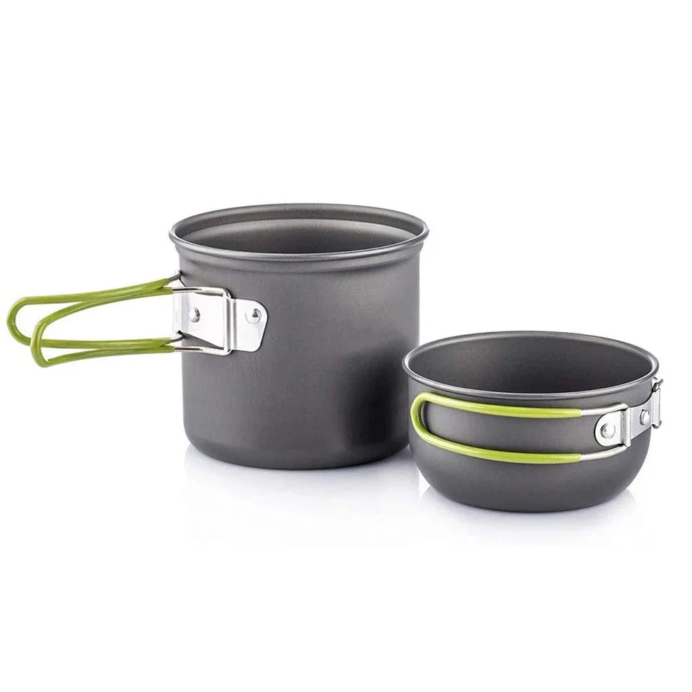 Camping Cookware Kit Portable 2-Pot Green