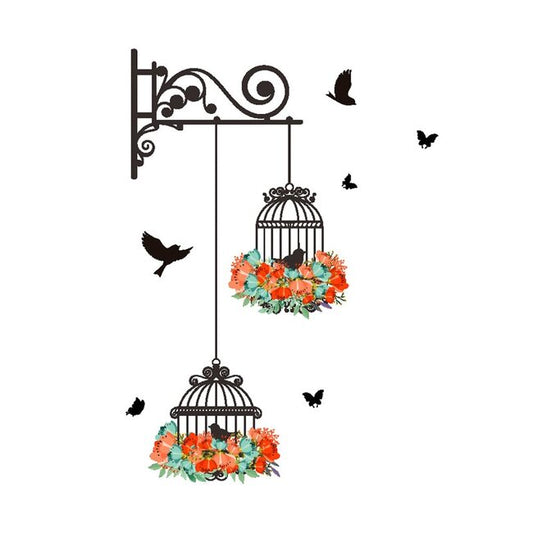 Flower birdcage flying birds wall sticker