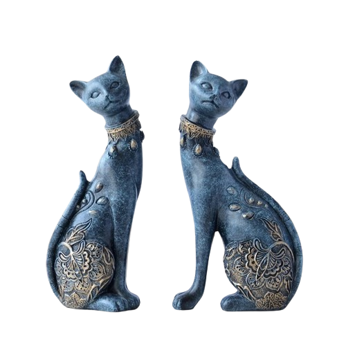 Set of 2 Decorative Resin Cat Statues for Home Decor & Creative Wedding Gifts