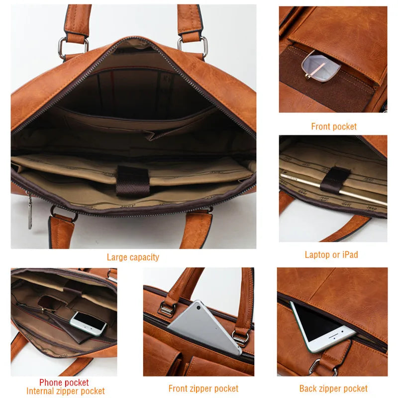 Men's Split Leather Business Briefcase Bag Set (Orange 8006-8888)