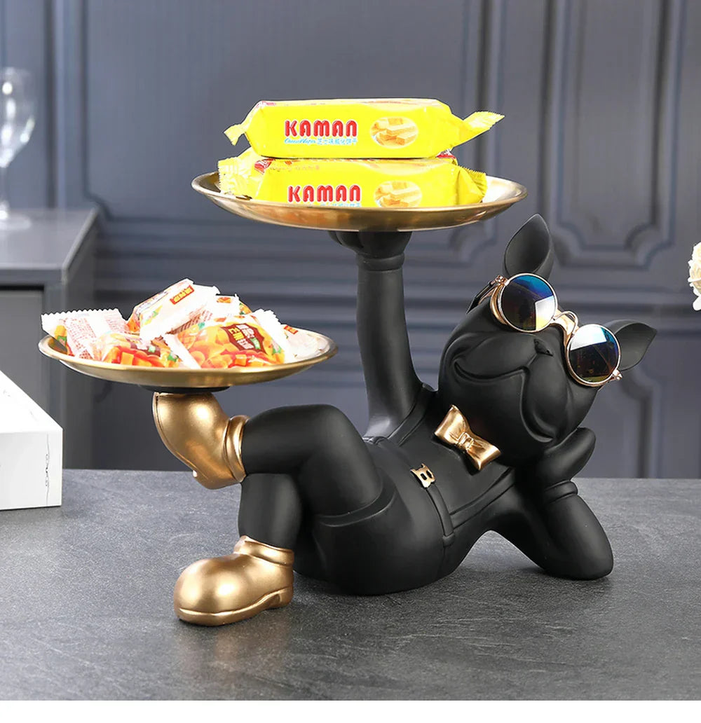 Resin Bulldog Statue - Unique Animal Figurine Sculpture in Black