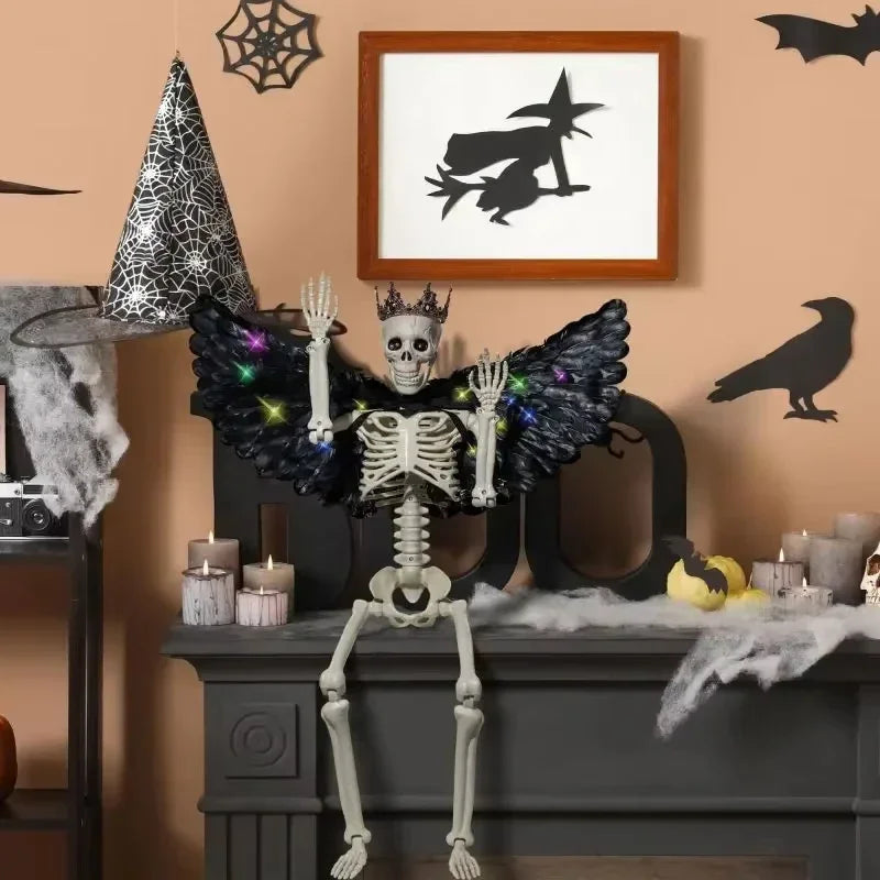 Halloween Hanging Wing Skeleton Skull with Glowing Wings