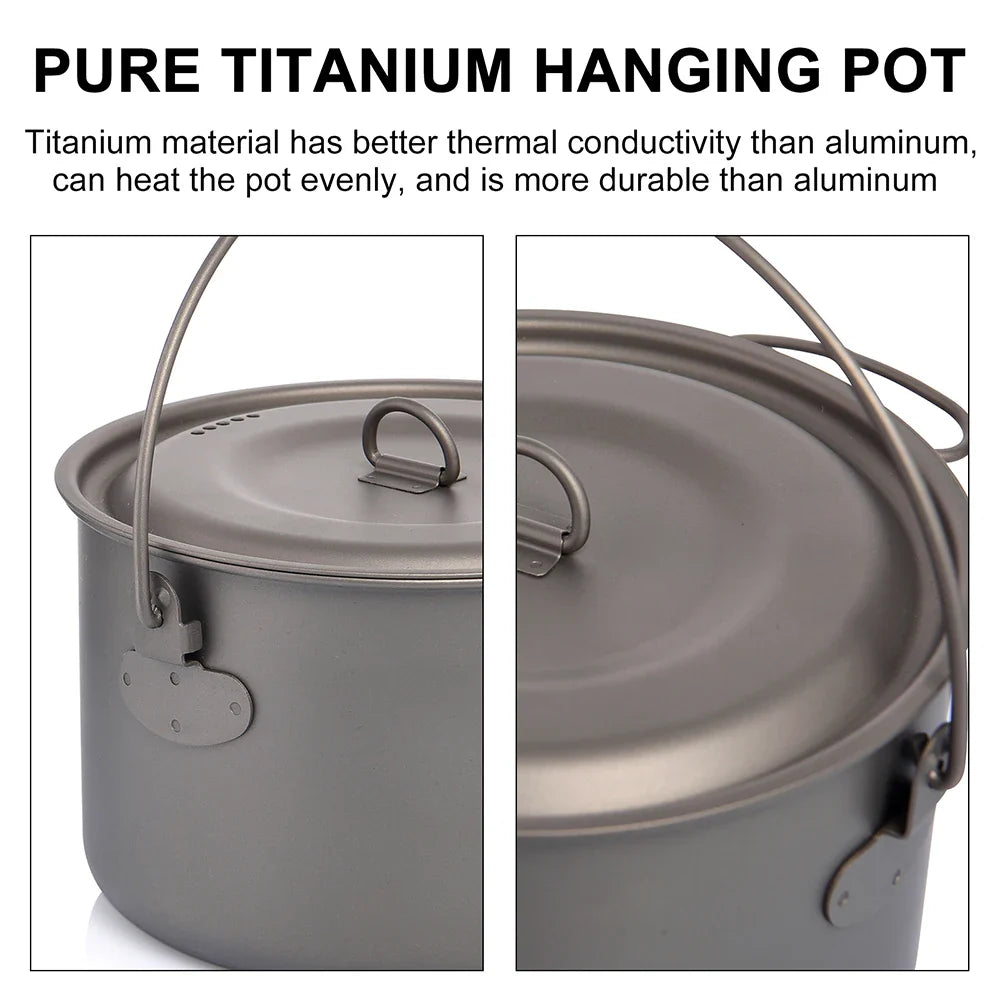 Titanium Camping Cookware Pot 1300ml Gray