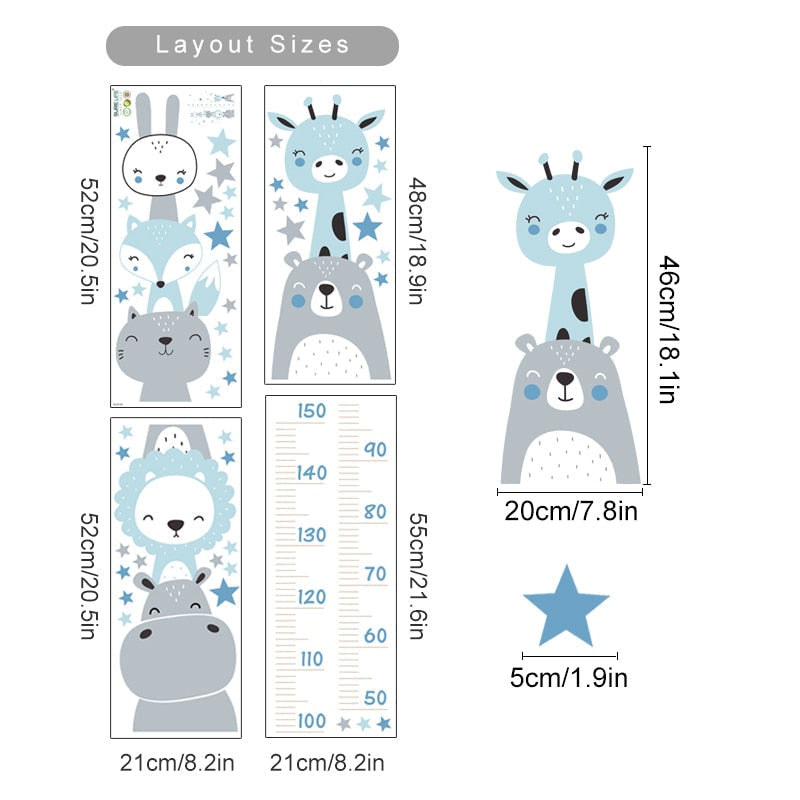 Baby Height Measurement Lion Animals Wall Sticker