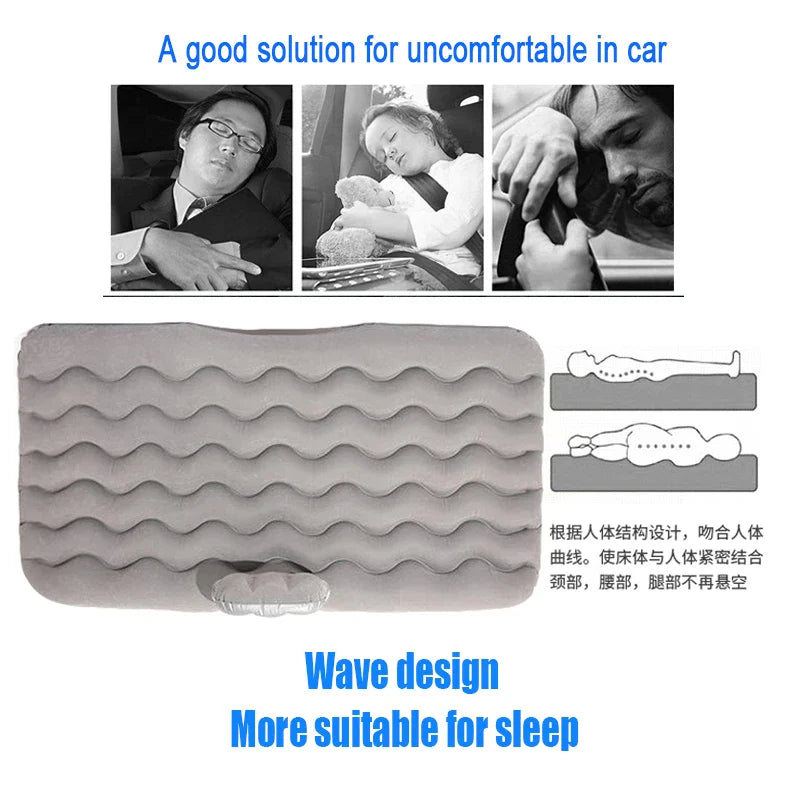 Universal Car Air Inflatable Travel Mattress Back Seat Bed with Pillow Grey