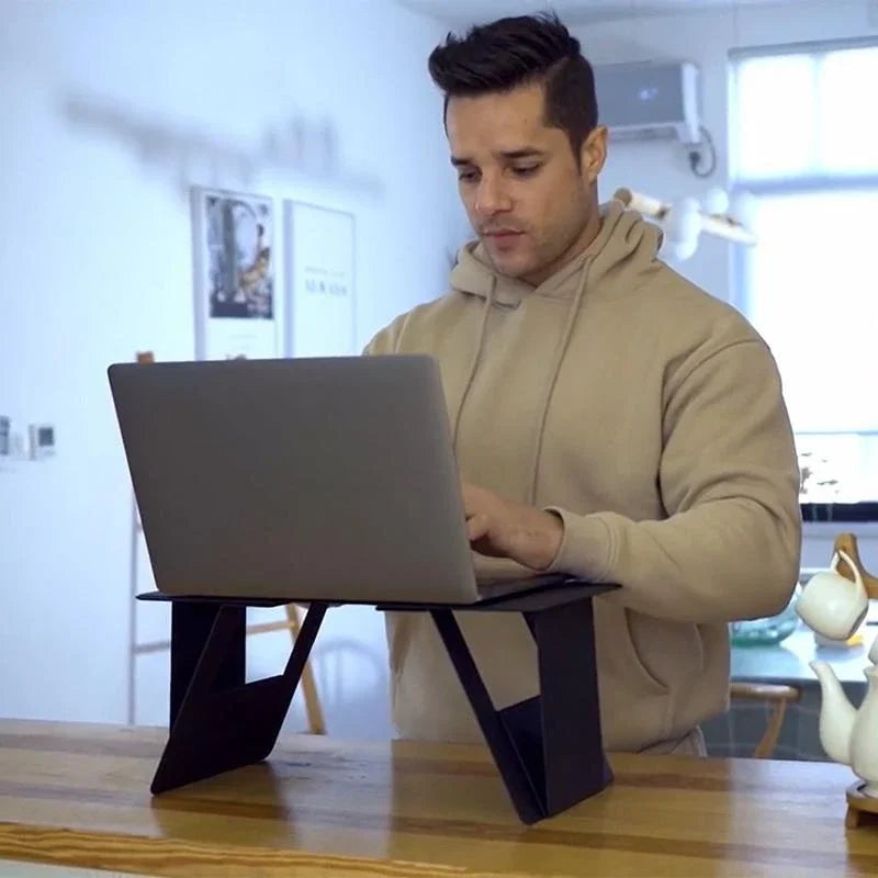 Portable Laptop Desk Stand: Foldable & Adjustable, Ideal for Bed, Couch, Office - Black
