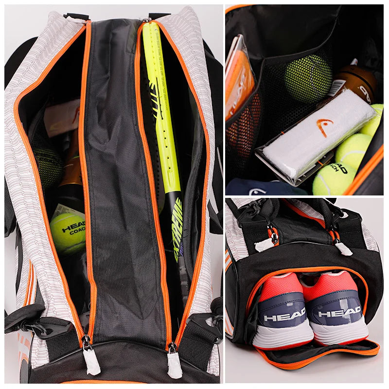 Tennis Rackets Bag Large With Separated Shoes Bag - Orange