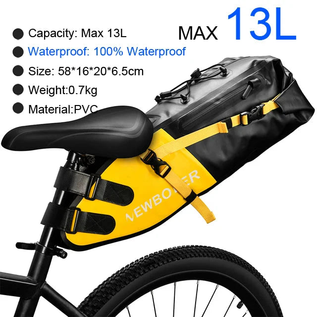 Waterproof 13L Bike Saddle Bag Foldable Rear Tail Trunk Yellow